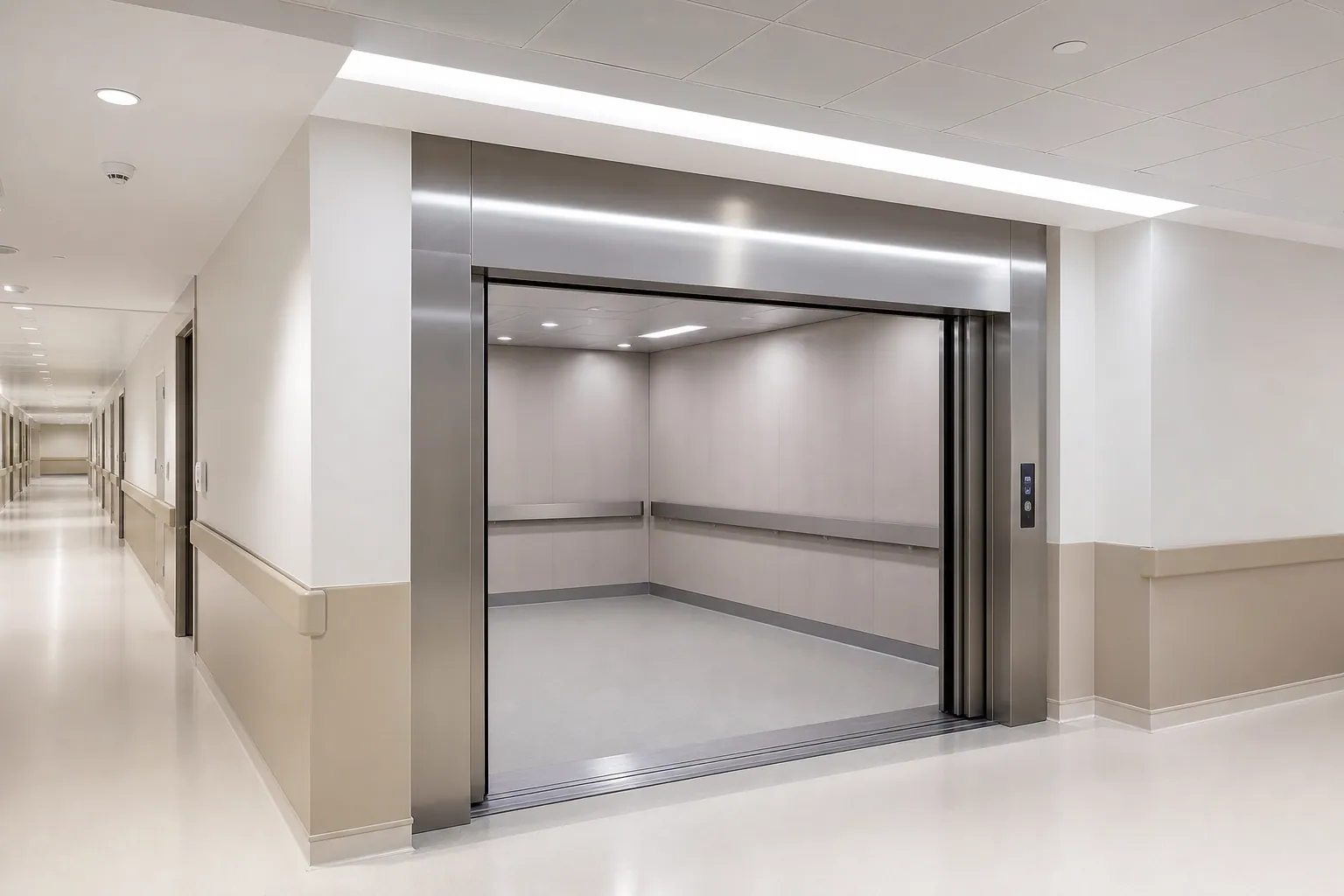 Wide hospital service elevator doors